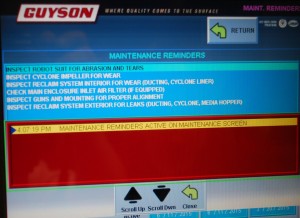maintenance alert screen on the HMI