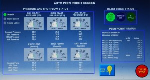 shot peening process data is displayed throughout the blast cycle